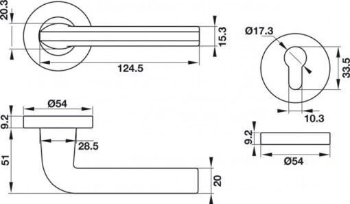 Bản vẽ kích thước Tay nắm cửa HAFELE 903.99.977