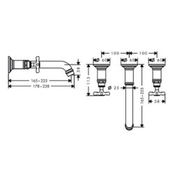 Bản vẽ kích thước Vòi lavabo HANSGROHE AXOR Montreux 589.30.013 gắn tường nóng lạnh