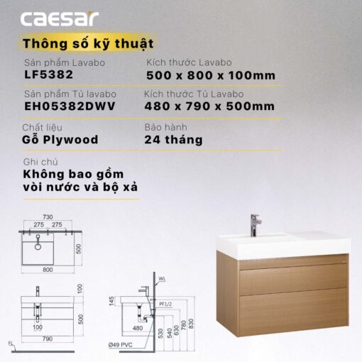 thong so ky thuat Tu lavabo CAESAR LF5382 EH05382DWV