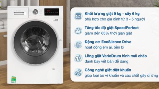 tinh nang May giat say BOSCH WNA14400SG giat 9Kg say 6Kg Serie 4 long ngang