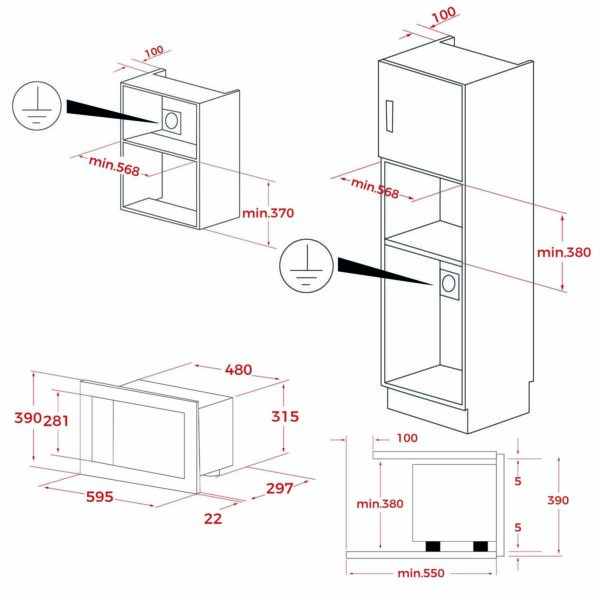 kích thước Lò vi sóng có nướng TEKA ML 820 BIS 40584202 âm tủ