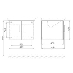 Bản-vẽ-kĩ-thuật-Tủ lavabo-VIGLACERA-V70-chậu-CB70