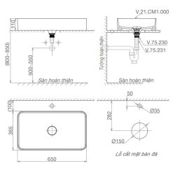 Bản-vẽ-kĩ-thuật-chậu-lavabo-VIGLACERA-CM1-CM01-đặt-bàn