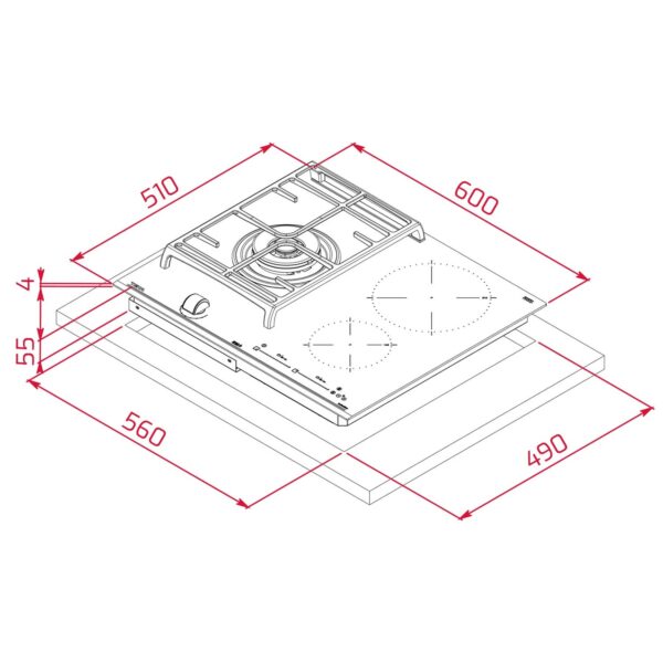 kích thước Bếp từ kết hợp gas ba TEKA JZC 63312 ABN BK (ABB) 112570116