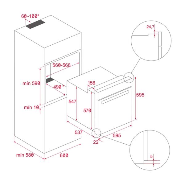 kích thước Lò nướng TEKA AIRFRY HLB 8416 BK 111000045 âm tủ