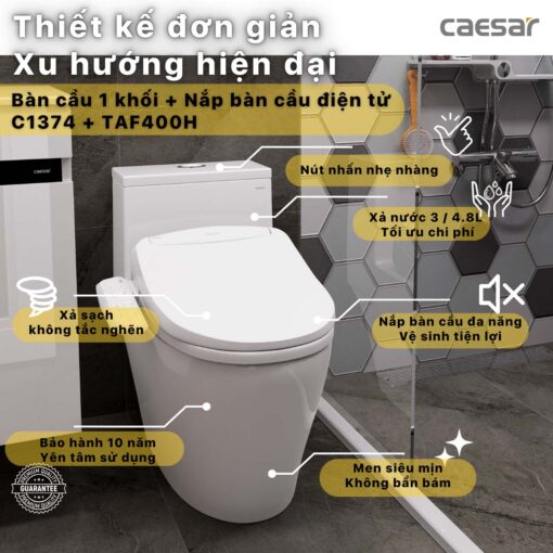 TINH NANG Bon cau thong minh CAESAR C1374F TAF400H CD1374 nap rua dien tu