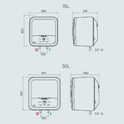 Bản vẽ kỹ thuật Bình nóng lạnh ARISTON AN2 15 30 LUX-D Ag+ 15L 30L lít vuông gián tiếp 2.5FE 2500w