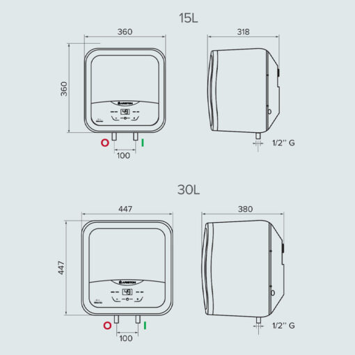 Bản vẽ kỹ thuật Bình nóng lạnh ARISTON AN2 15 30 LUX-D Ag+ 15L 30L lít vuông gián tiếp 2.5FE 2500w
