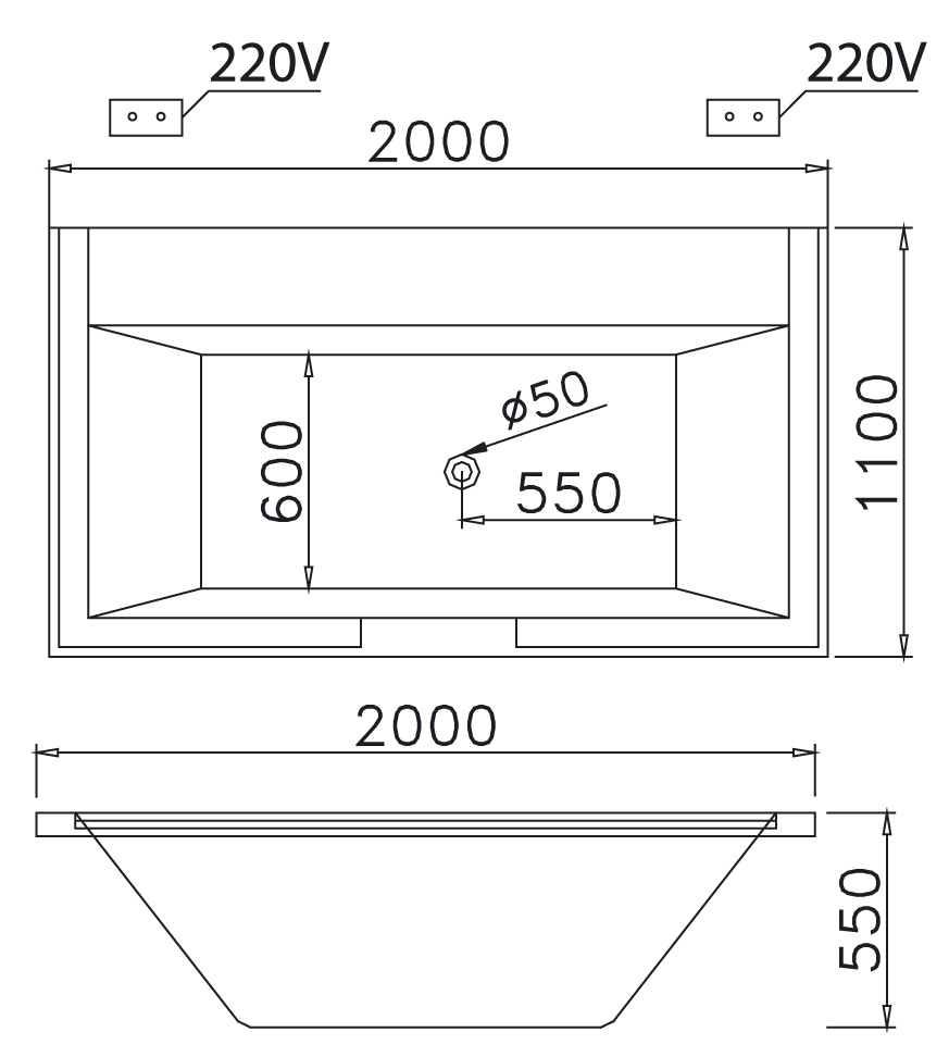 Bản vẽ kĩ thuật Bồn tắm CAESAR MT7520S Massage sục khí xây 2.0M