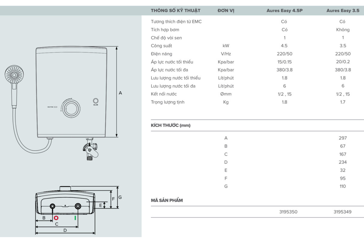 Ban ve ky thuat May nuoc nong truc tiep ARISTON AURES EASY 3.5 khong bom 3500w