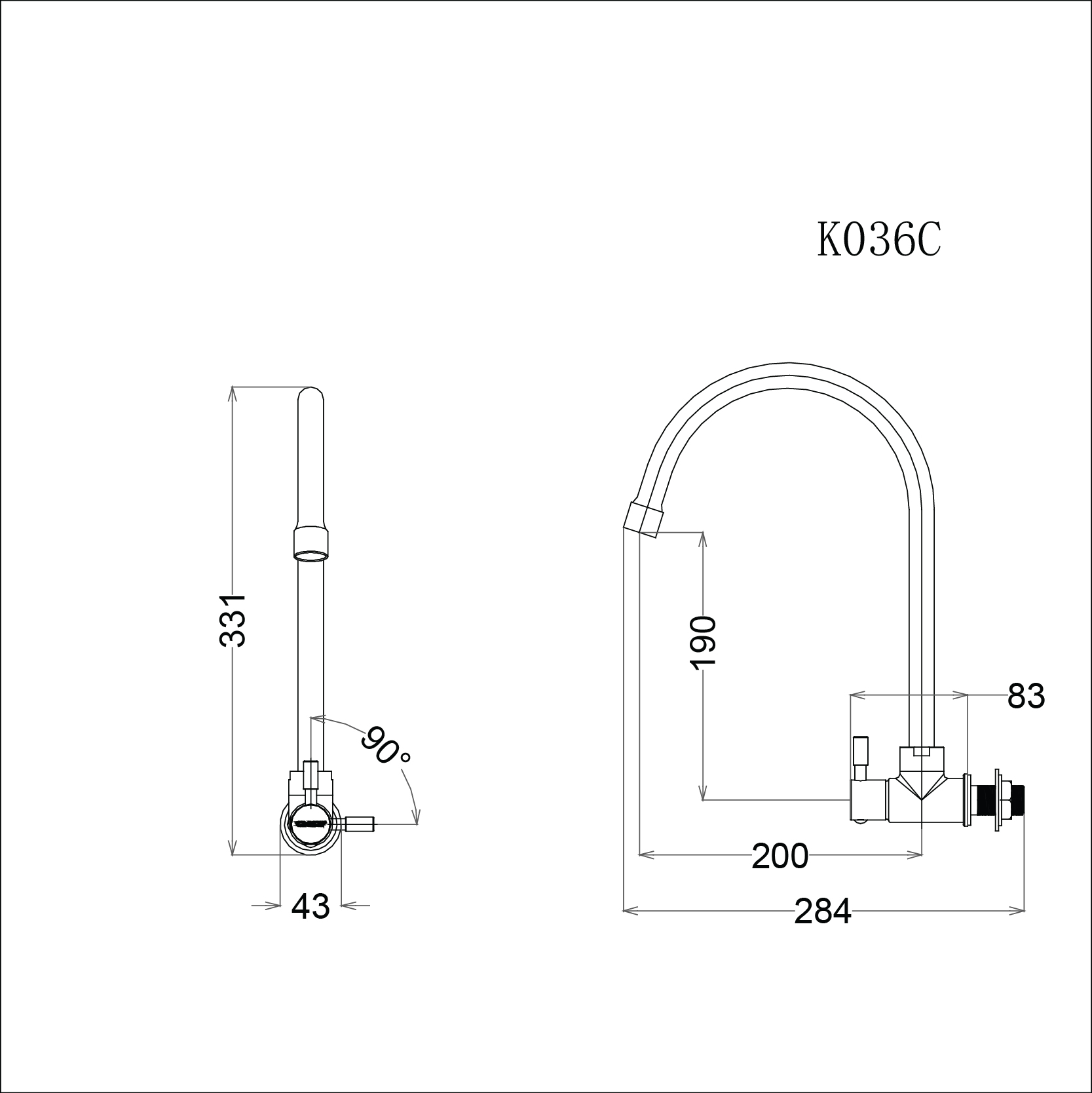 Bản vẽ kỹ thuật Vòi rửa bát CAESAR K036C nước lạnh