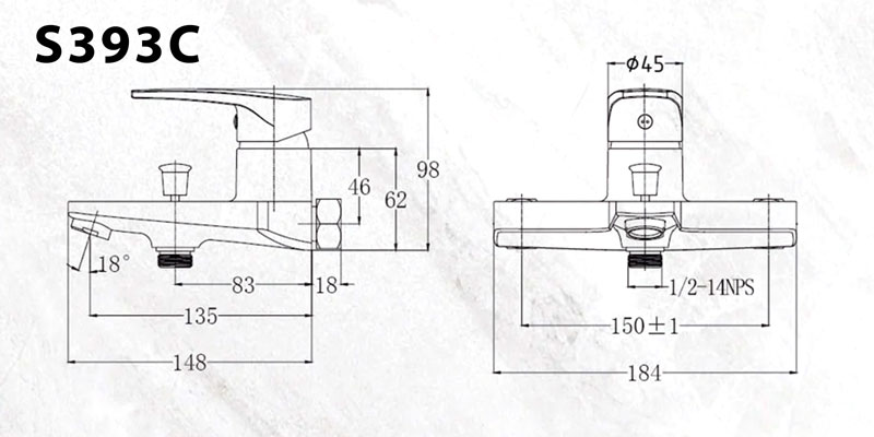 Bản vẽ kỹ thuật Vòi sen tắm CAESAR S393C nóng lạnh tay 3 chế độ