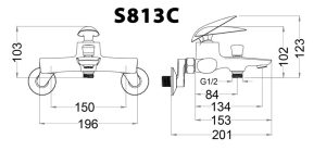 Ban ve ky thuat Voi sen tam CAESAR S813C nong lanh tay 3 che do