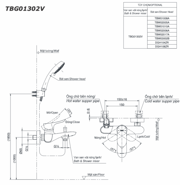 Ban ve ky thuat Voi sen tam TOTO TBG01302V nong lanh 1