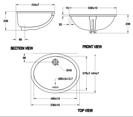 Bản vẽ kĩ thuật Chậu rửa mặt lavabo American Standard Wf-0496 Dòng Ovalyn âm bàn