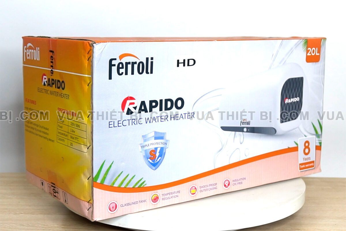 Binh nong lanh FERROLI RAPIDO HD 15L 20L 30L lit ngang gian tiep 2500w