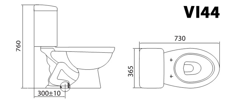 Bồn cầu 2 khối VIGLACERA VI44 nắp thường
