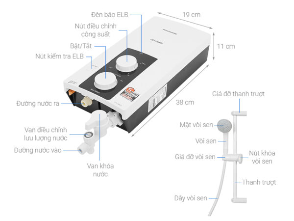 Máy nước nóng trực tiếp PANASONIC DH 4RP1VW có bơm 4500W (1)