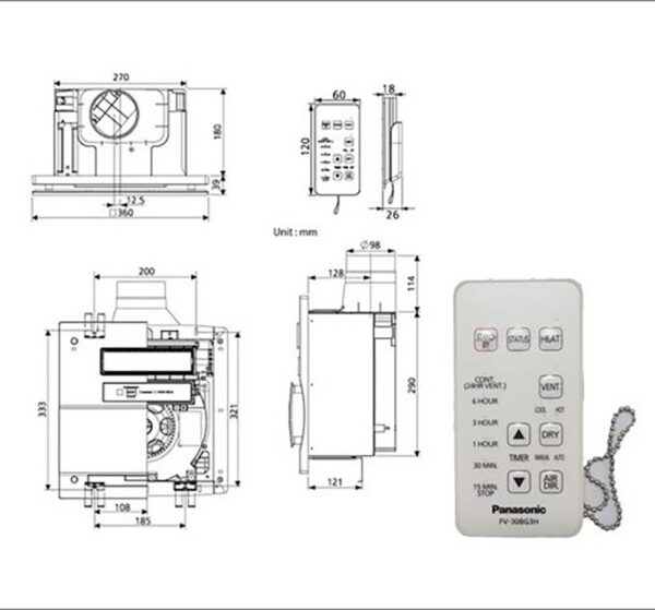 Quạt hút PANASONIC FV 30BG3 kết hợp sưởi điều khiển từ xa