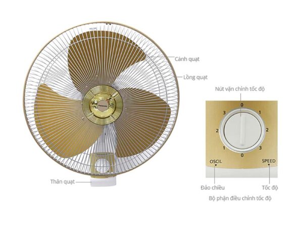 Quạt treo tường PANASONIC F 409UGO vàng kim (2)