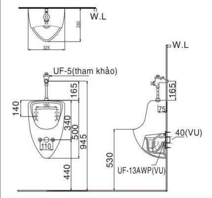 ban ve be tieu nam treo tuong u440v inax