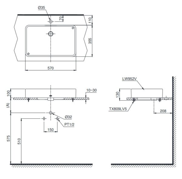 ban ve bon lavabo rua mat toto lt952