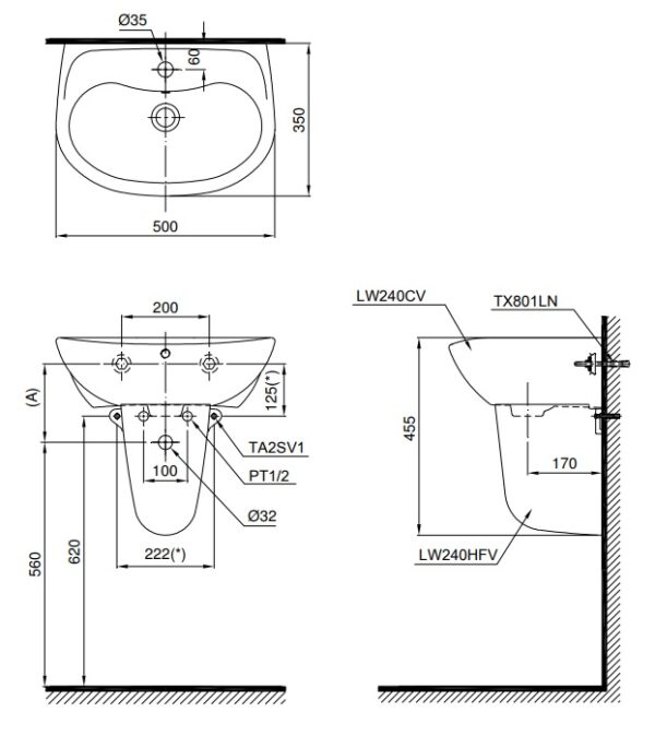 ban ve bon rua mat lavabo toto lht240cs