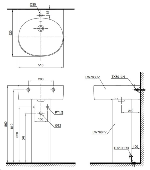 ban ve bon rua mat lavabo toto lpt766c