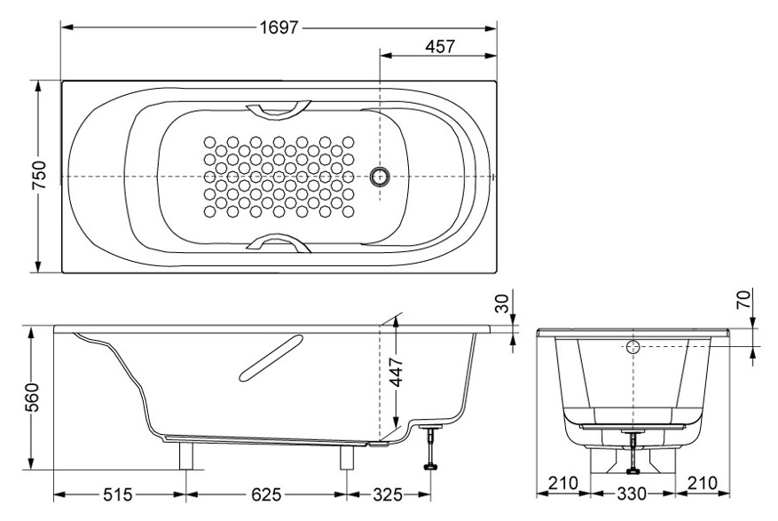 Bản vẽ kĩ thuật Bồn tắm TOTO PPY1780HPE DB505R-3B TVBF411 ngọc trai xây 1.7M