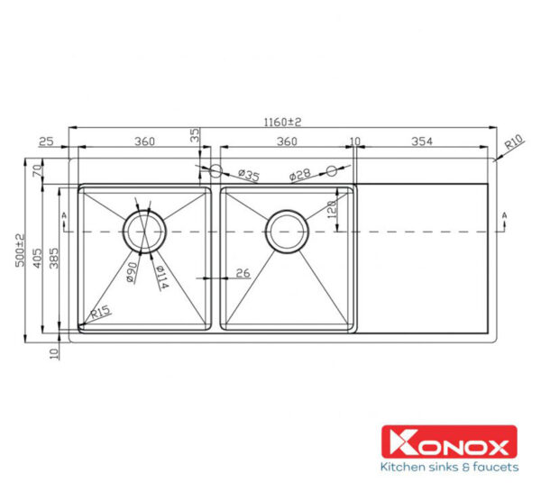 ban ve chau rua bat inox konox kn11650td
