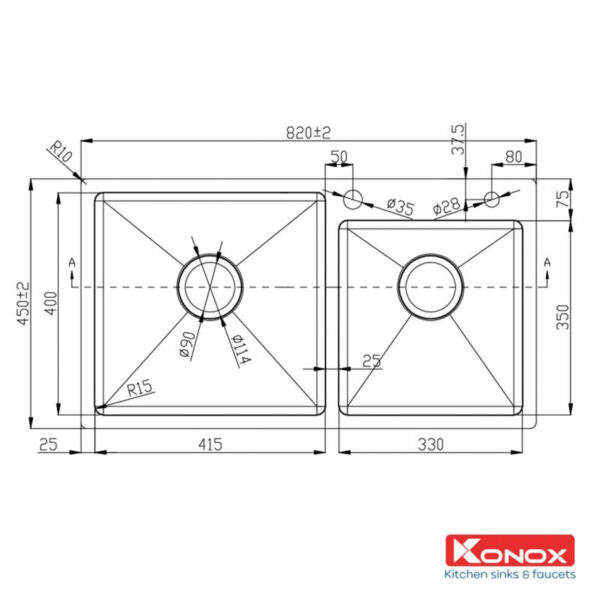ban ve chau rua bat inox konox kn8245do
