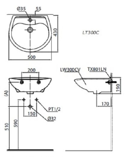 ban ve chau rua mat lavabo toto lt300c
