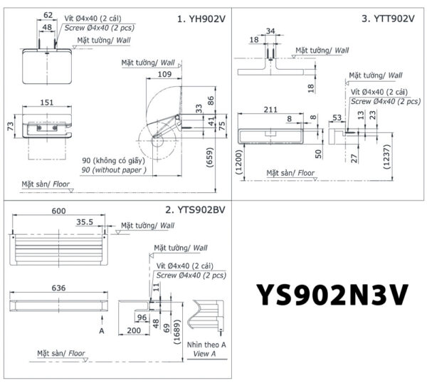 ban ve ki thuat bo phu kien phong tam toto ys902n3v 3 mon