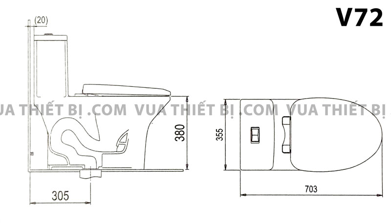 VIGLACERA V72 - Bồn cầu 1 khối nắp êm 4 bản-vẽ-kĩ-thuật-Bồn-cầu-1-khối-VIGLACERA-V72-nắp-êm