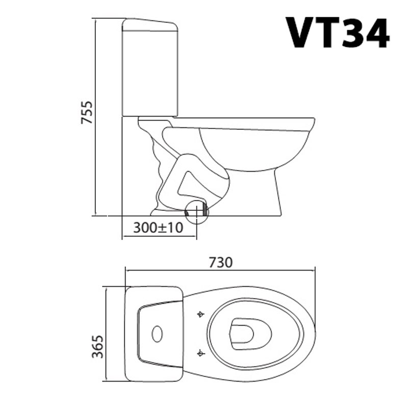 Bản vẽ kĩ thuật Bồn cầu 2 khối VIGLACERA VT34