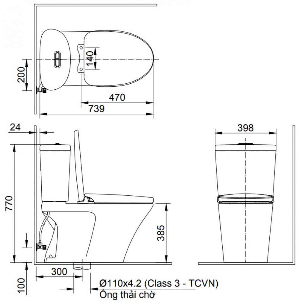 Bản vẽ kĩ thuật Bồn Cầu INAX AC-700VAN 2 Khối Xả Nhấn Aqua Ceramic 2