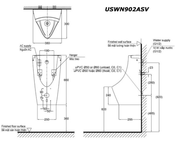 ban ve ki thuat bon tieu nam toto uswn902asv cam ung dien ewater