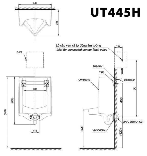 ban ve ki thuat bon tieu nam toto ut445h treo tuong