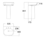 ban ve ki thuat chau rua mat lavabo american standard 0955 wt 0765 wt active chan dai treo tuong
