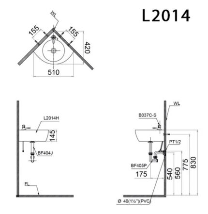 ban ve ki thuat chau rua mat lavabo caesar l2014 goc treo tuong