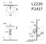 ban ve ki thuat chau rua mat lavabo caesar l2220 p2437 chan dai treo tuong