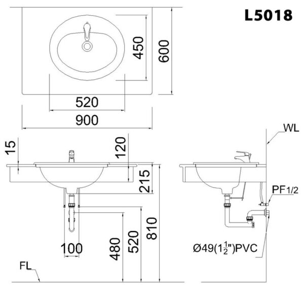 ban ve ki thuat chau rua mat lavabo caesar l5018 duong vanh