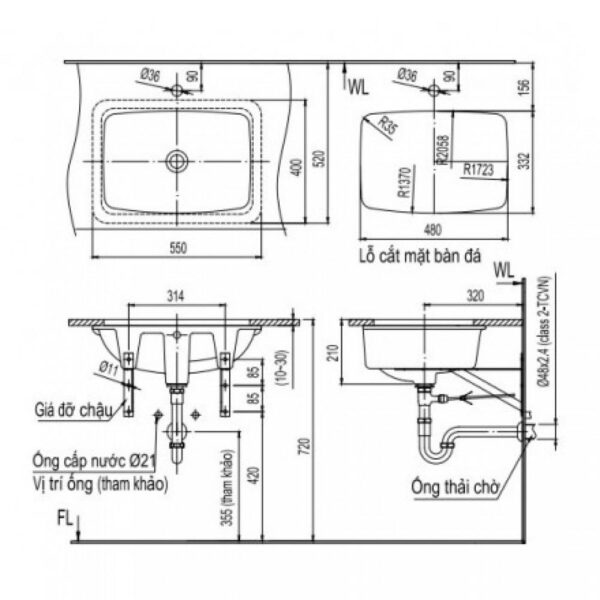 ban ve ki thuat chau rua mat lavabo inax al 2298v am ban