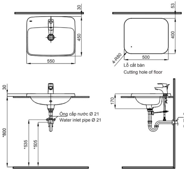ban ve ki thuat chau rua mat lavabo inax al 2398v duong vanh