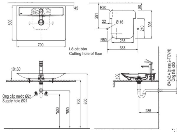 ban ve ki thuat chau rua mat lavabo inax al s630v dat ban