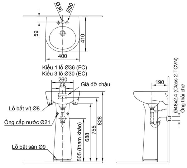 ban ve ki thuat chau rua mat lavabo inax l 282v ec fc l 284vc chan dai treo tuong