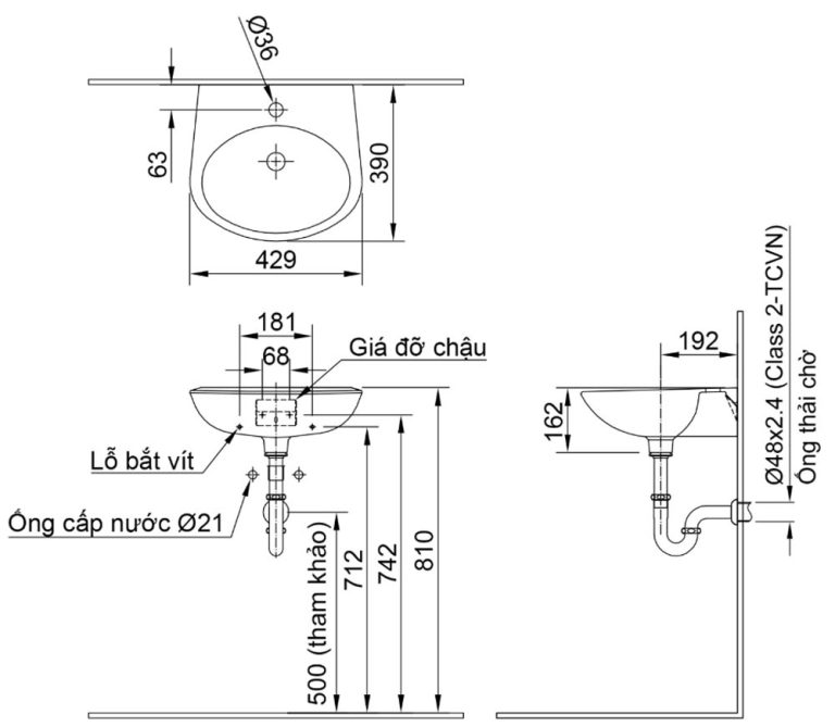 ban ve ki thuat chau rua mat lavabo inax l 283v treo tuong