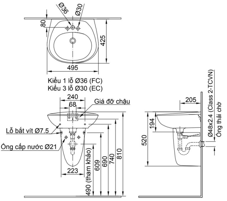 Chậu lavabo treo tường INAX L-284V (EC/FC) | VUA THIẾT BỊ .COM