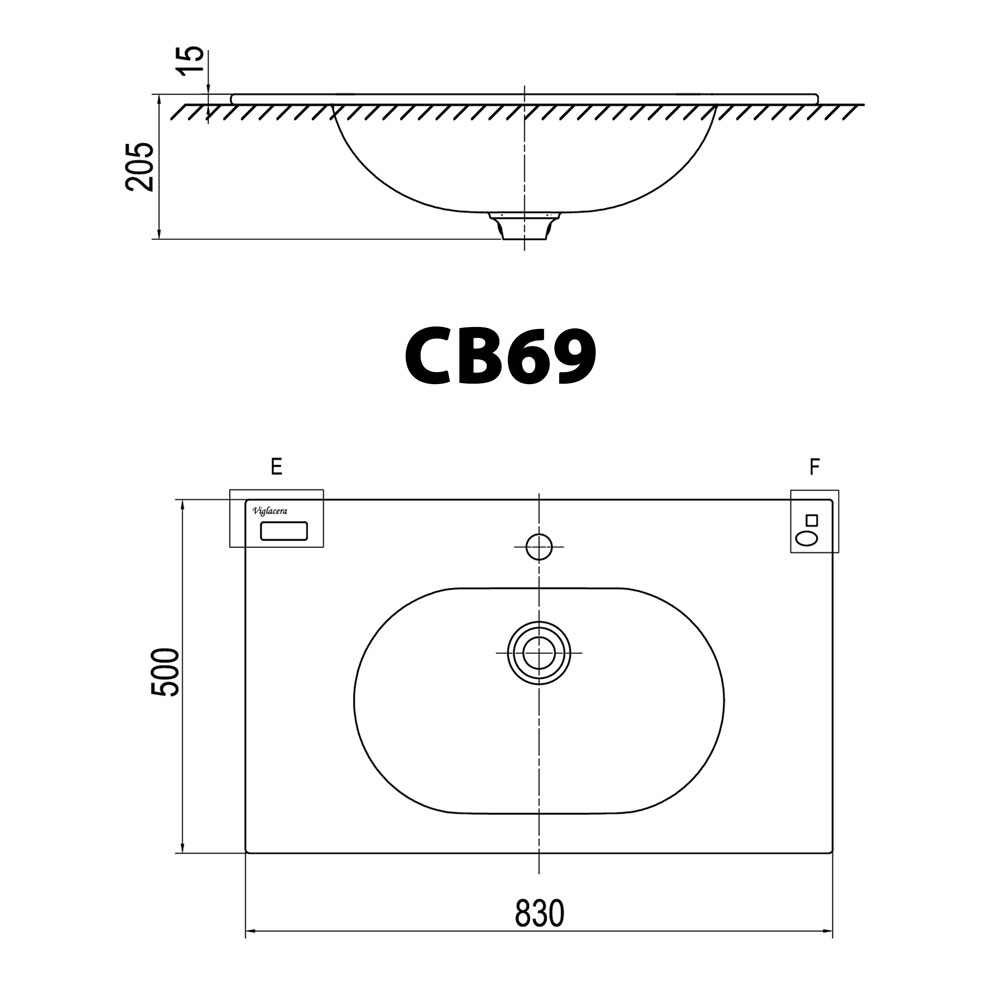 Bản vẽ kĩ thuật Chậu rửa mặt lavabo VIGLACERA CB69 đặt bàn