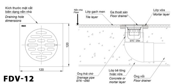 ban ve ki thuat ga thoat san inax fdv 12 vuong 120x120mm